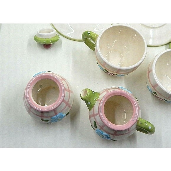 Mary Engelbreit Rose Patch Child's Tea Set By Enesco 1998 Set of 7 - Picture 9 of 12